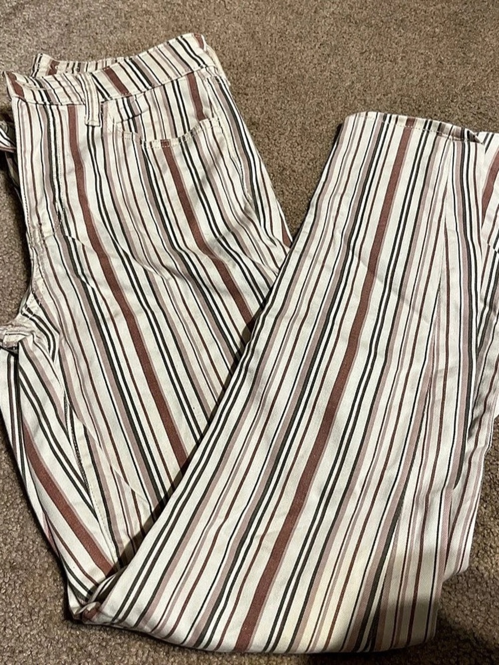 MANGO Striped Wide Leg Pants in Pink & White Size Large Like New